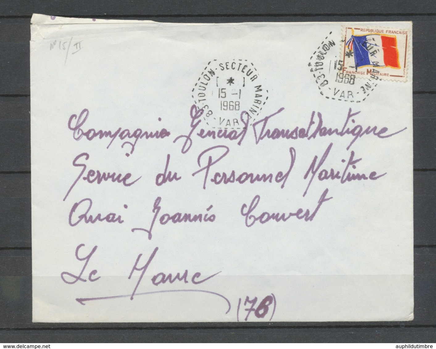 1968 Env En FM Obl Hexagonale 83-TOULON-SECTEUR-MARINE-VAR Superbe X3779 - Poste Maritime