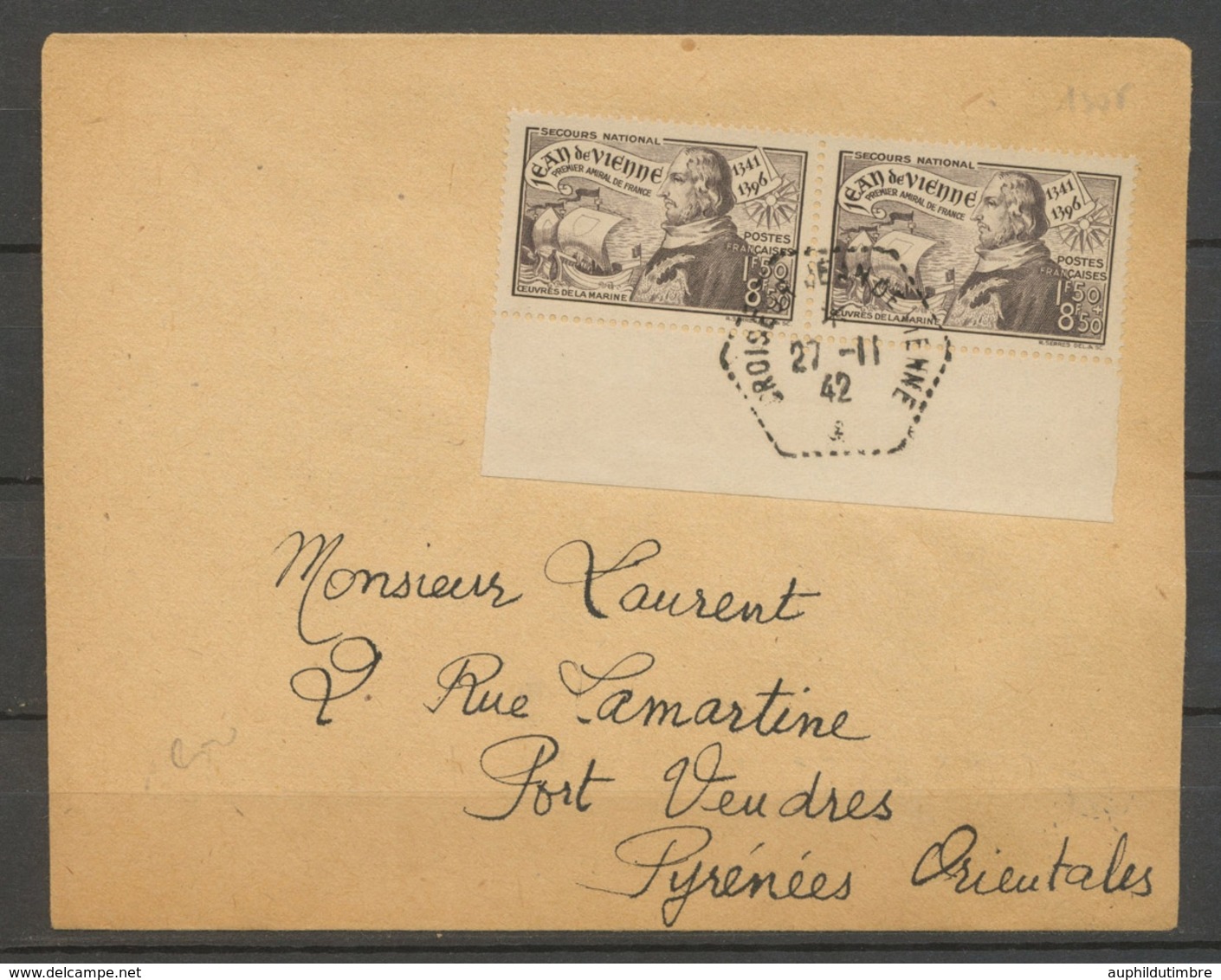 1942 27/11 Enveloppe Hexagonale Croiseur JEAN De VIENNE Jour Du Sabordage X3796 - Naval Post