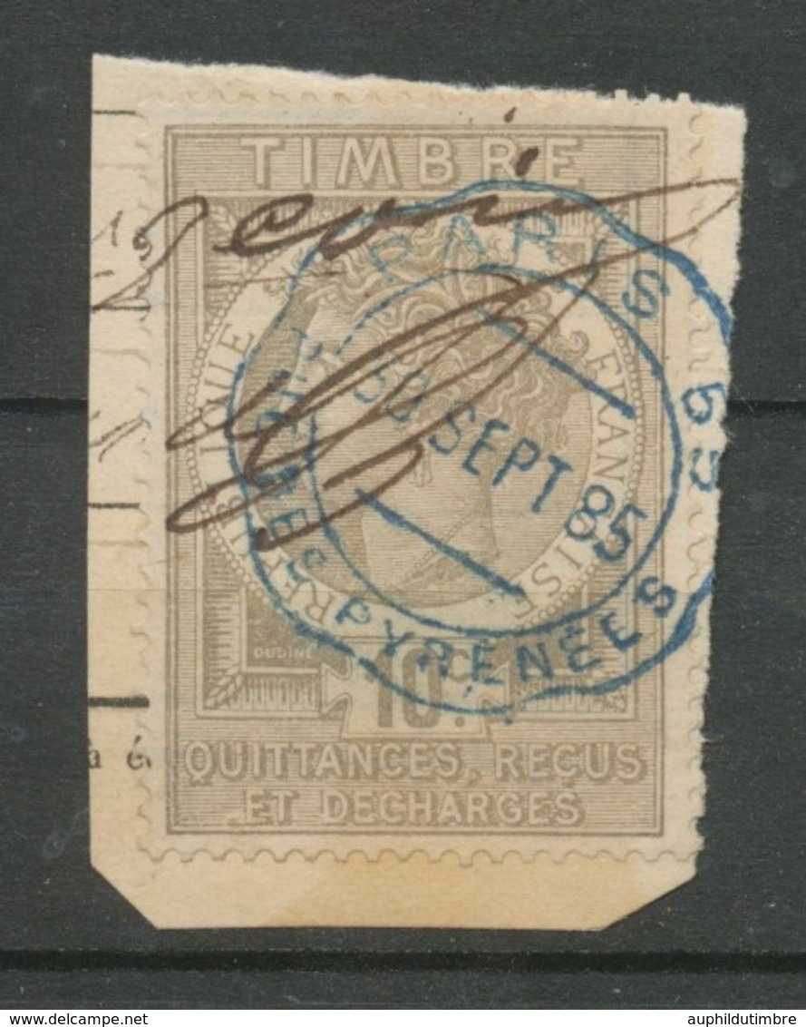 1885 Timbre Fiscal Quittances 10c Gris Obl Cachet Télégraphique Bleu T2 RR X3816 - Autres & Non Classés