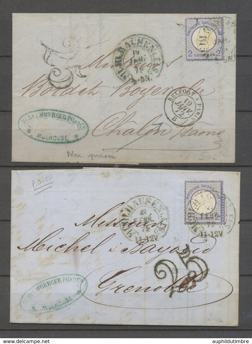 1872 2 Lettres Allemagne 2Gr Obl Fer à Cheval NON REGLEMENTAIRE X3871 - Guerra De 1870