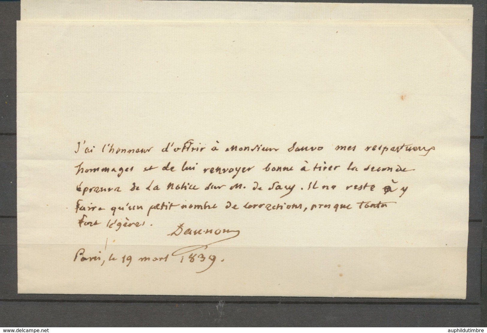 1839 Lettre DAUNOU, LAS, Archiviste Président Du Tribunat X3910 - Guerre De 1870