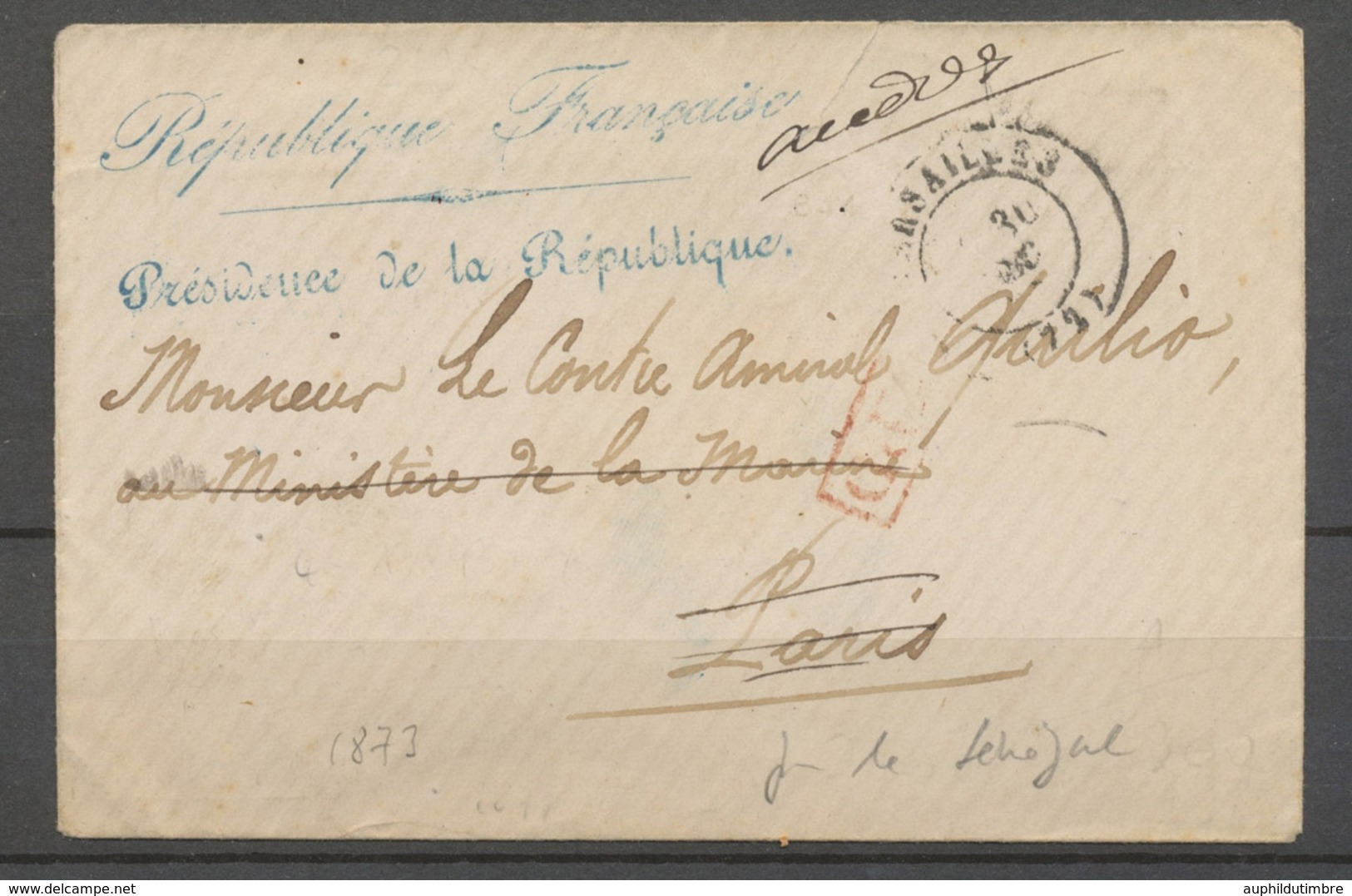 1871, Versailles, Env. Pour Le CONTRE-AMIRAL QUILIO, Réexpédiée X3928 - Maritieme Post