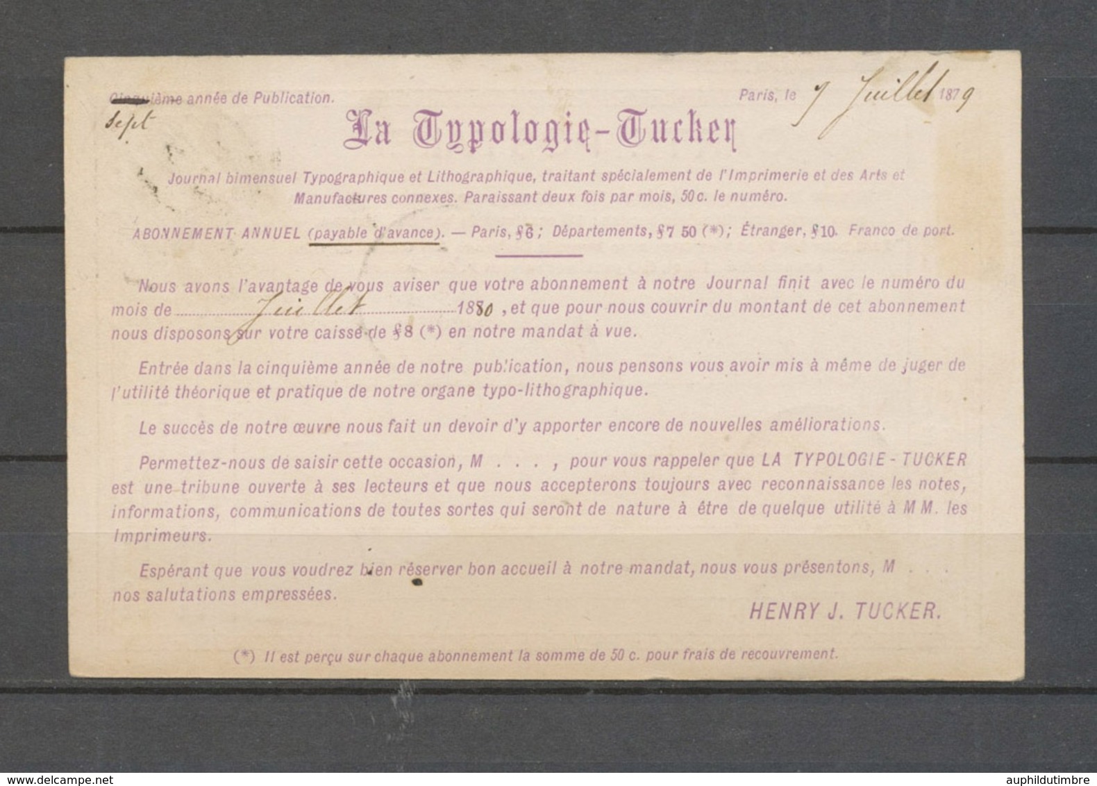 CP Précurseur PRIVEE, LA TOPOLOGIE-TUCKER, 15c. Pour L'Allemagne, SUP X3937 - War 1870