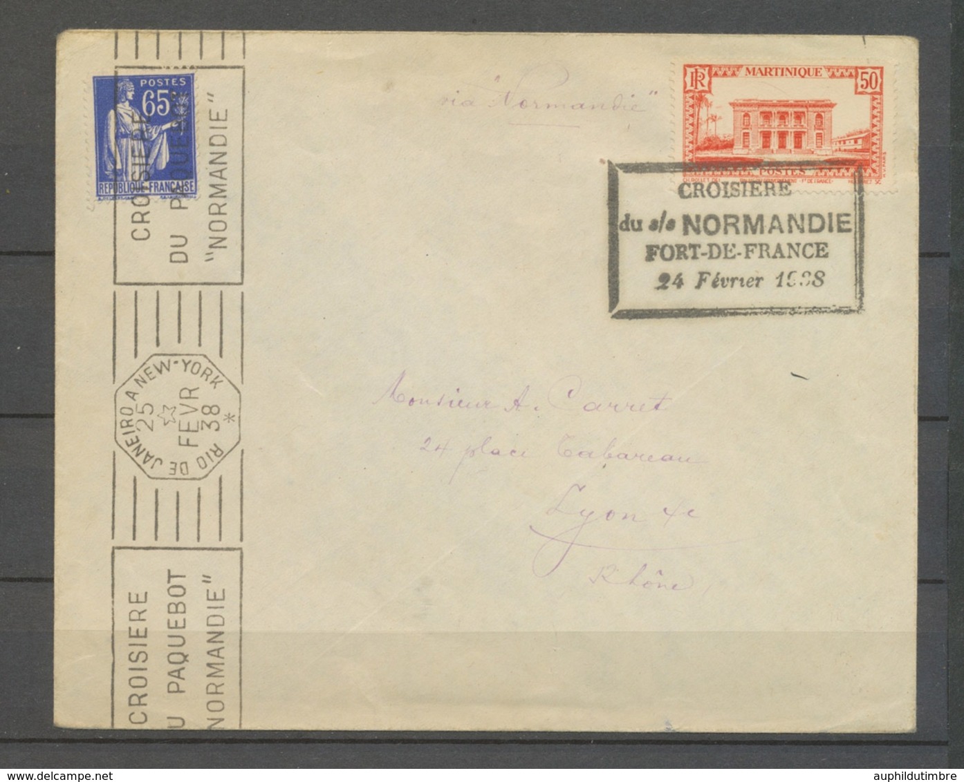 1938 Lettre Martinique, 50c. CROISIERE/du S/S NORMANDIE/FORT DE France X3941 - Colecciones