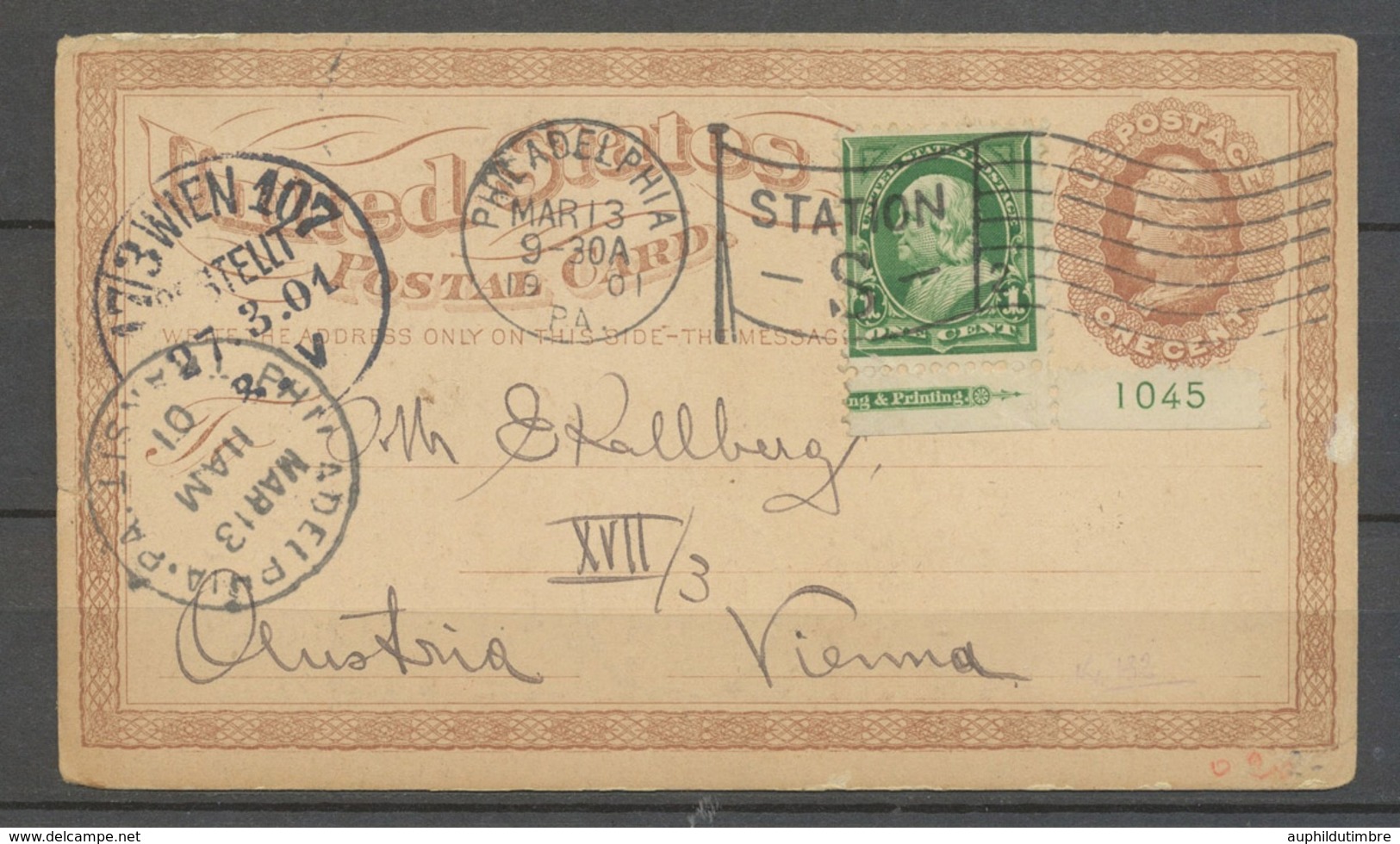 1901 USA, CP Entier 1c. + 5c. Vert Bdf Obl. Drapeau Philadelphia X3952 - Autres - Europe