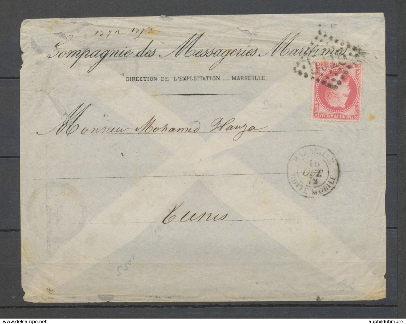 1872 Lettre De Marseille à Tunis à 80c (erreur) Càd Marseille/Boite Mobile X4054 - Colecciones