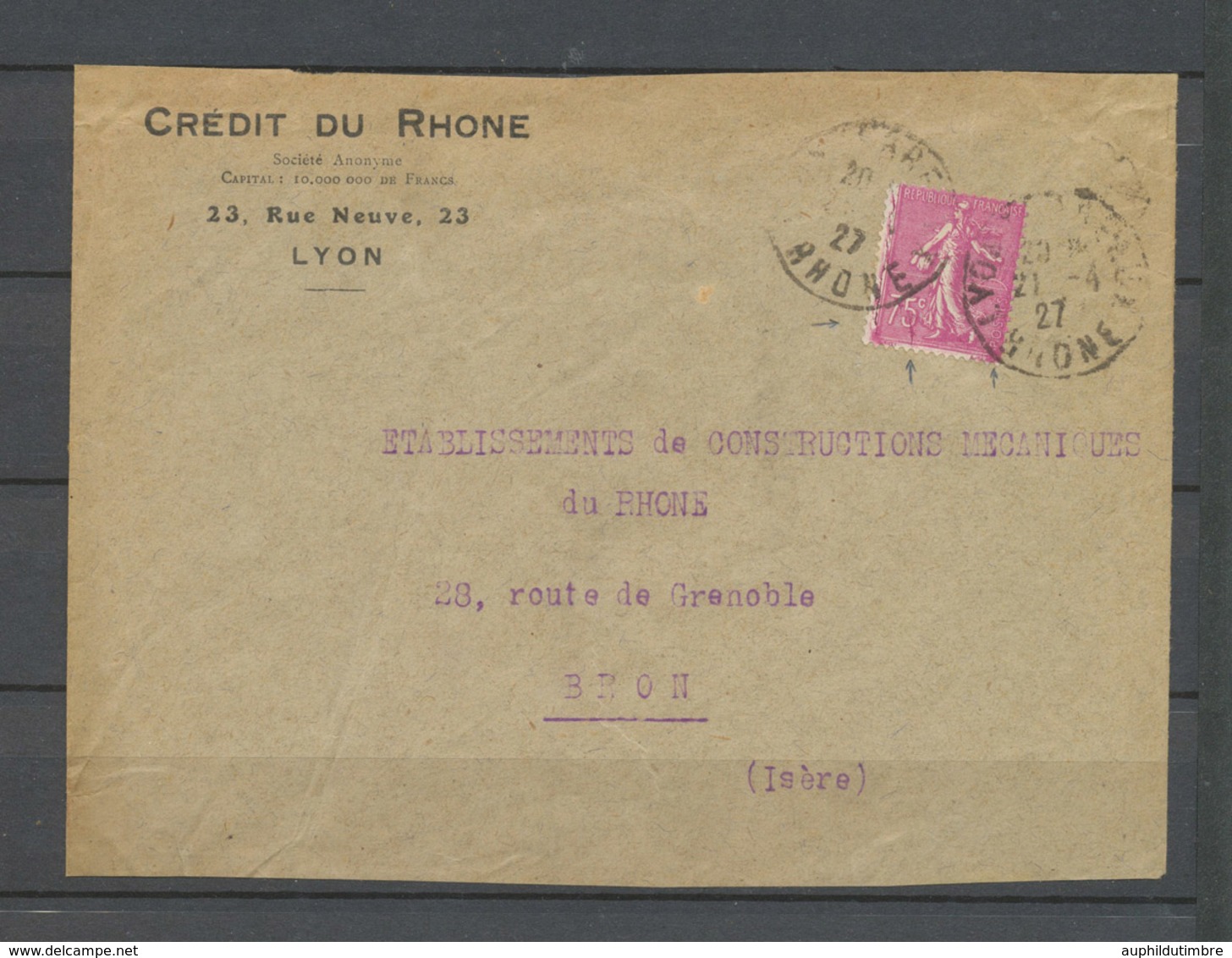 1927 Lettre N°202, 75c Rose CASSURE BORD DE GAUCHE Obl. RR, Superbe X4519 - Non Classificati