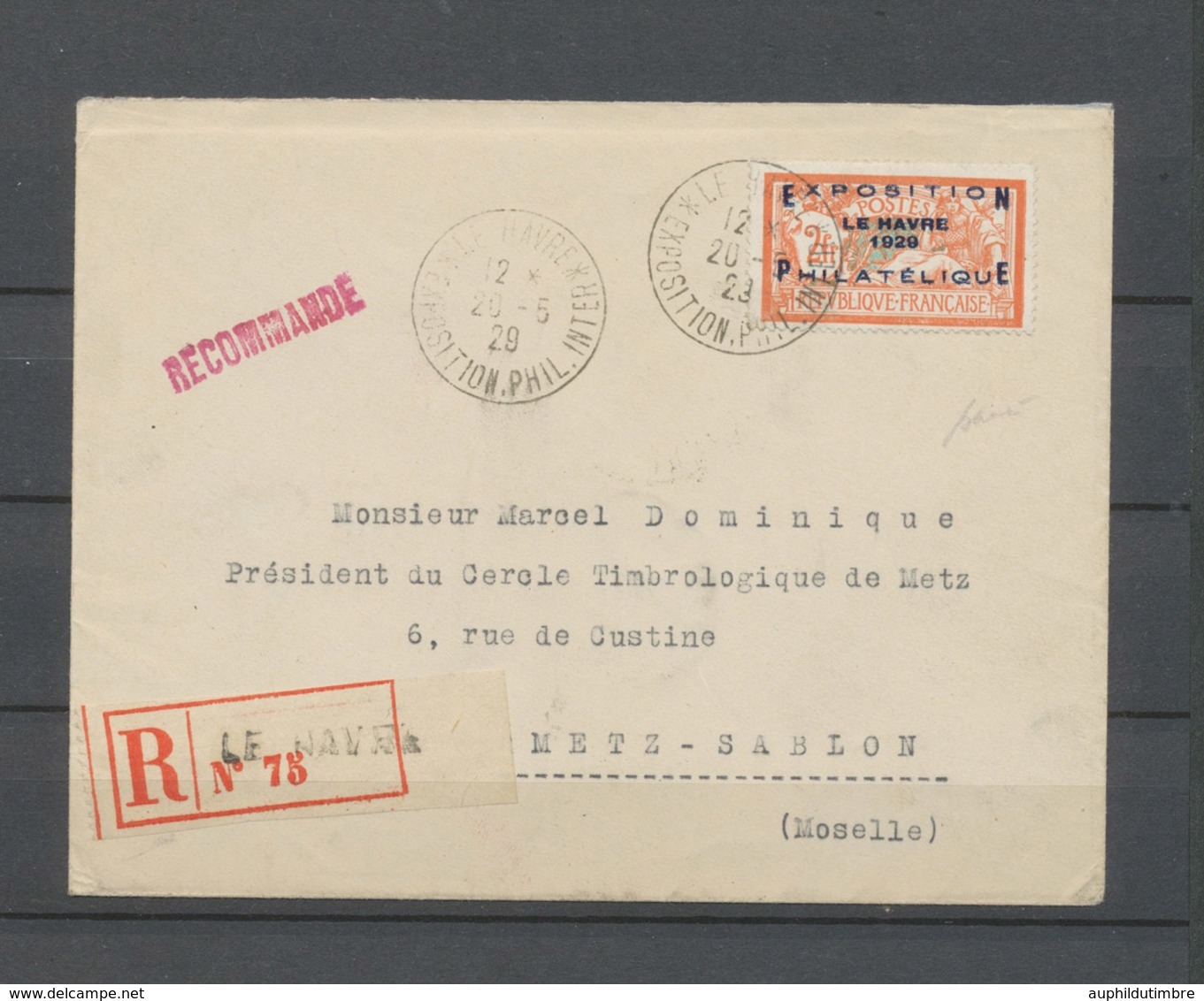 1929 Lettre Recommandé Avec N°257A, Expo Le Havre Sur LR, 20.5.1929, SUP X4520 - 1921-1960: Période Moderne