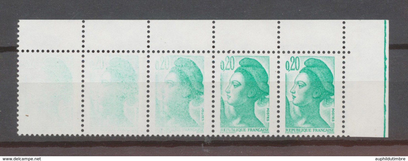 N°2181, Liberté 0,20 Vert, Bande De 5 , Impression Très Défectueuse X4534 - Zonder Classificatie