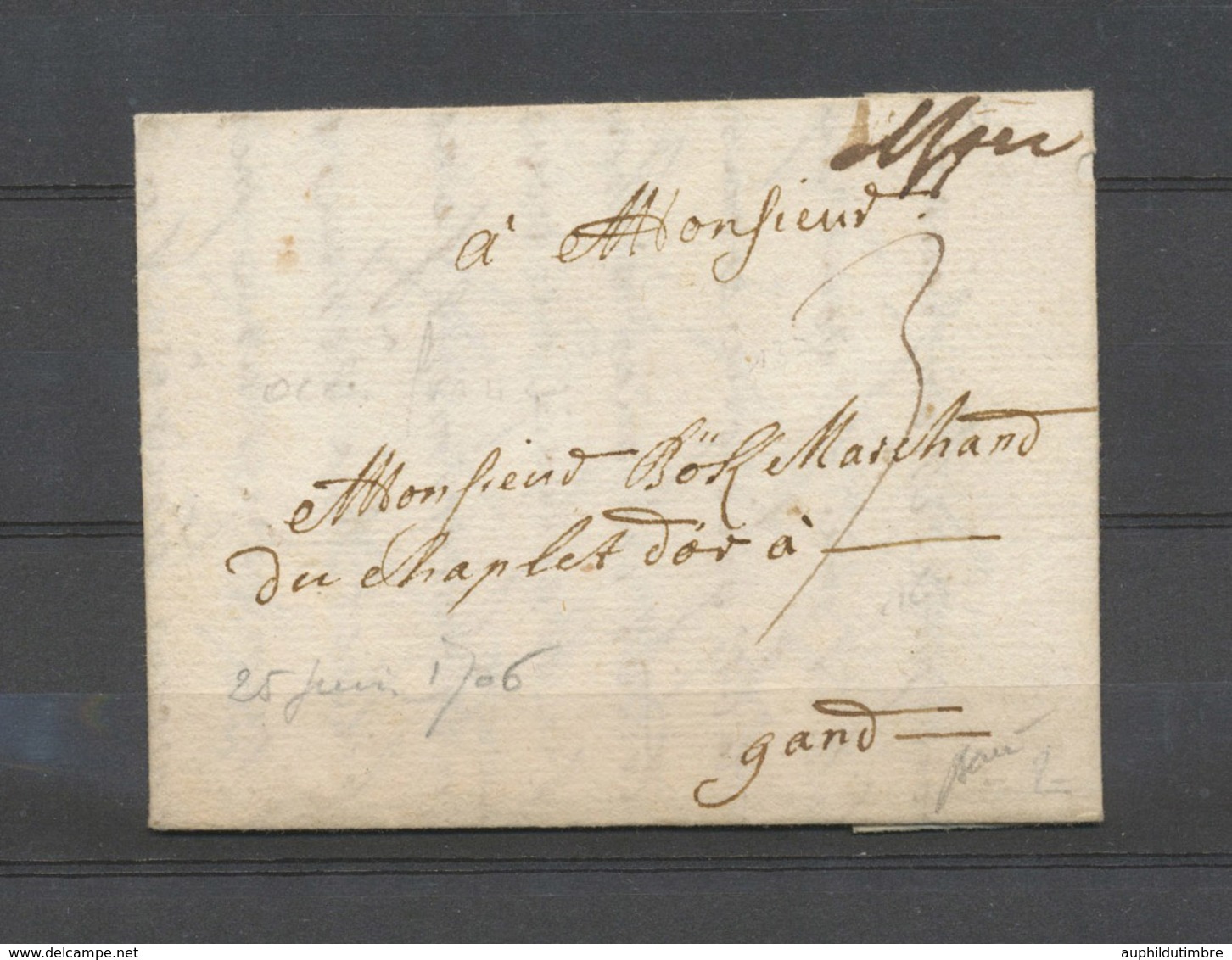 1706 Lettre Marque Manus. Iper (Ypres), Occupation Française Rare X4585 - Andere-Europa