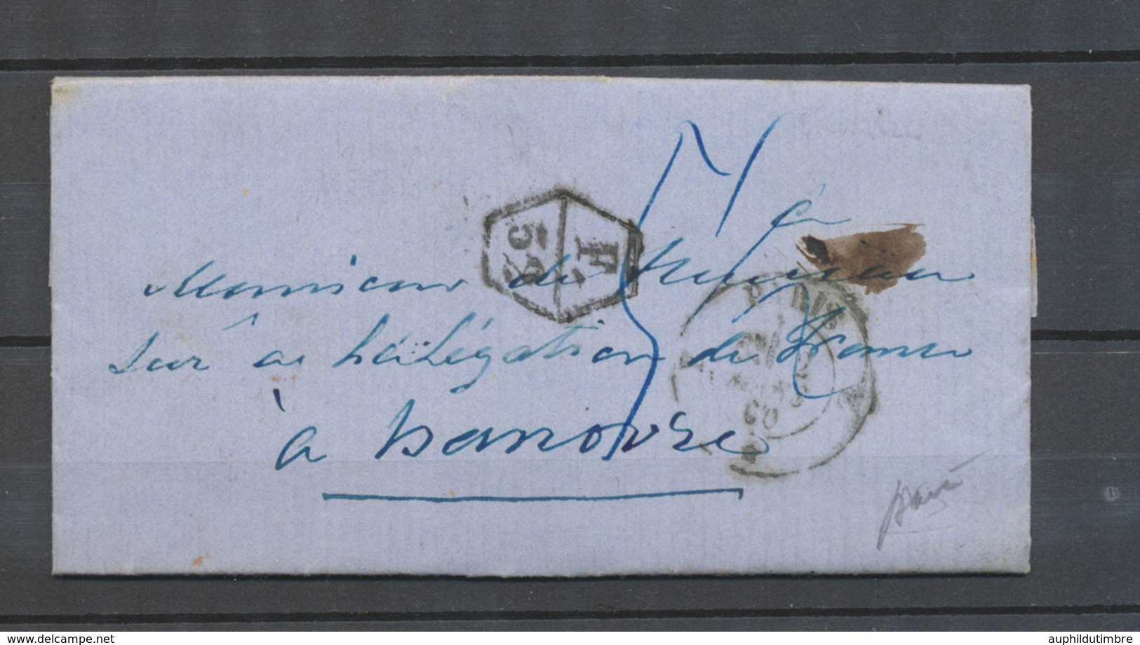 1860 Lettre Marque F/52 De France Vers Prusse. Très Rare. Signée Baudot. X4589 - 1849-1876: Classic Period