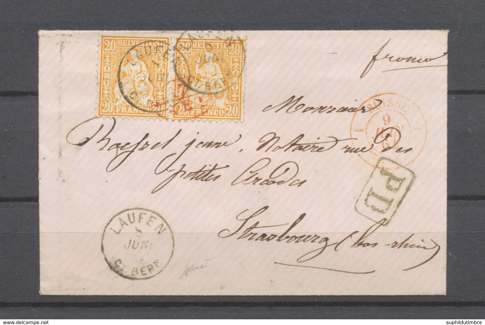 Suisse, Env. Paire 20c N° 37 Obl. Petit Càd LAUFEN/CT BERN + 7/AED Rouge X4623 - Europe (Other)