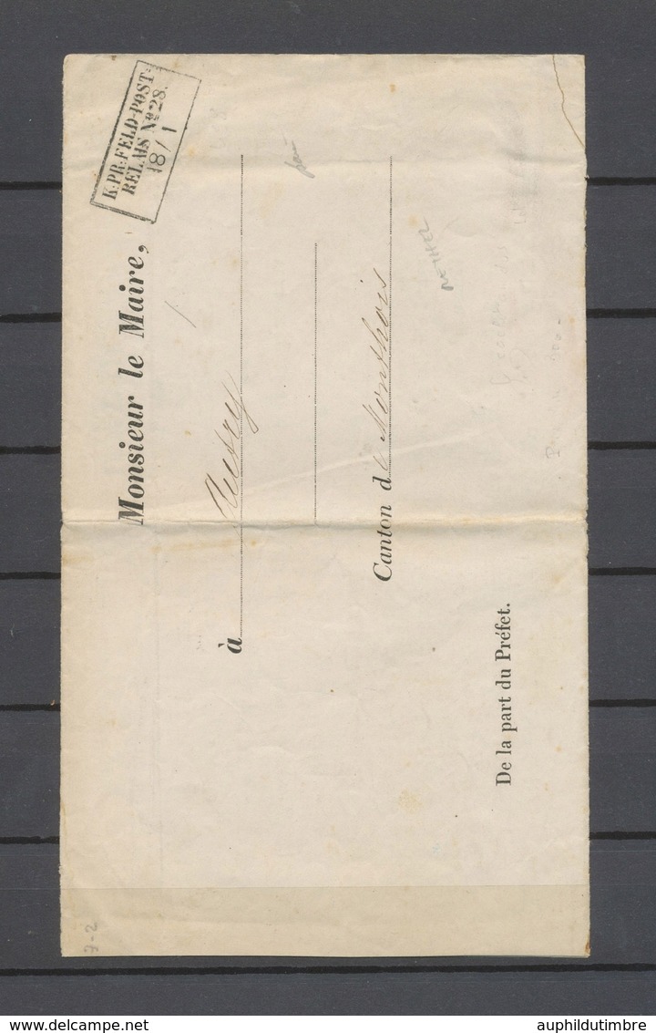 18.1.1871 Lettre RETHEL, K:PR/FELD=POST/RELAIS N°28, Rare, Superbe X4778 - War 1870