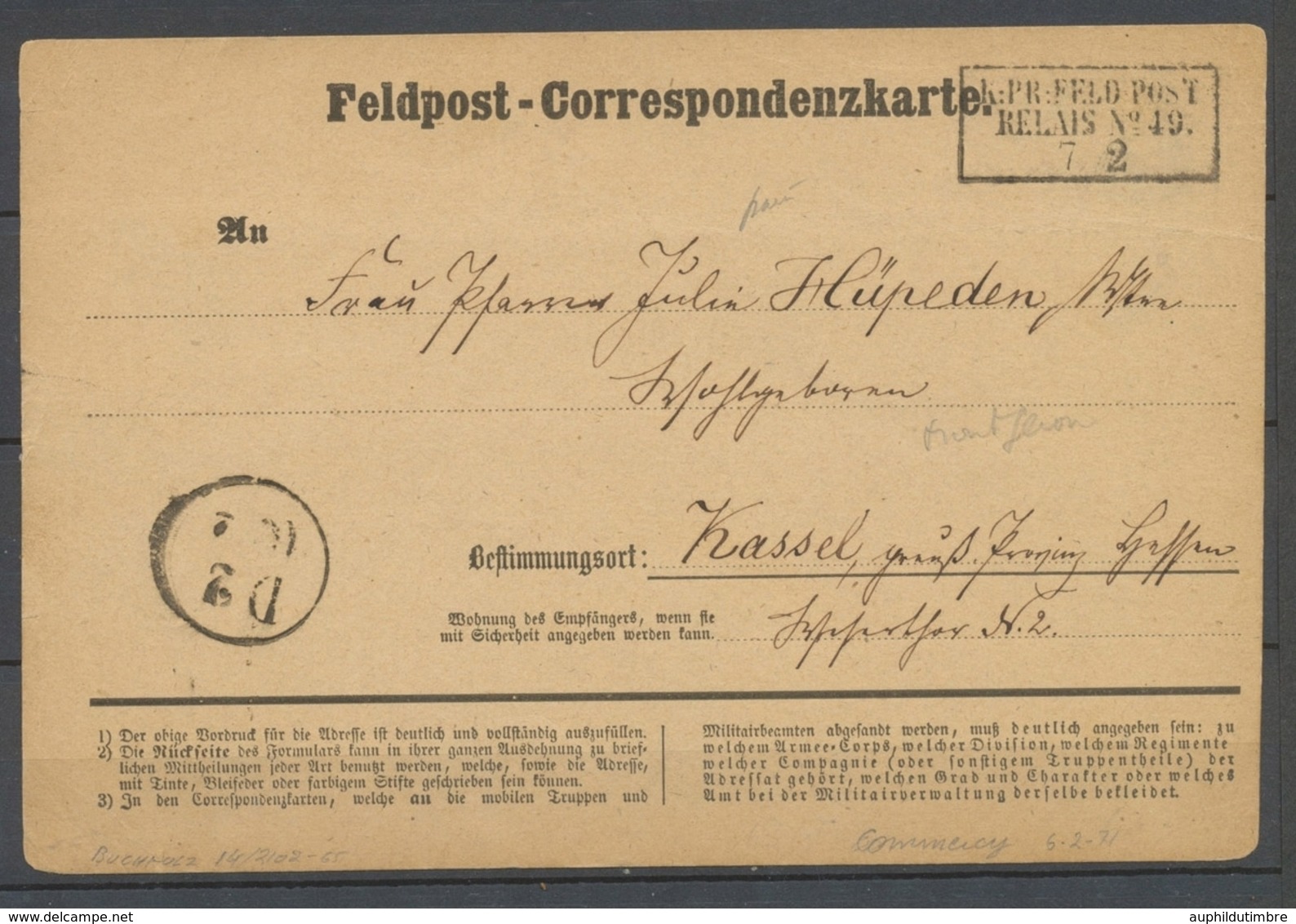 Carte De Feldpost MONTGERON, K:PR:FELD-POT/RELAIS N°49, Très Rare, SUP X4780 - Krieg 1870