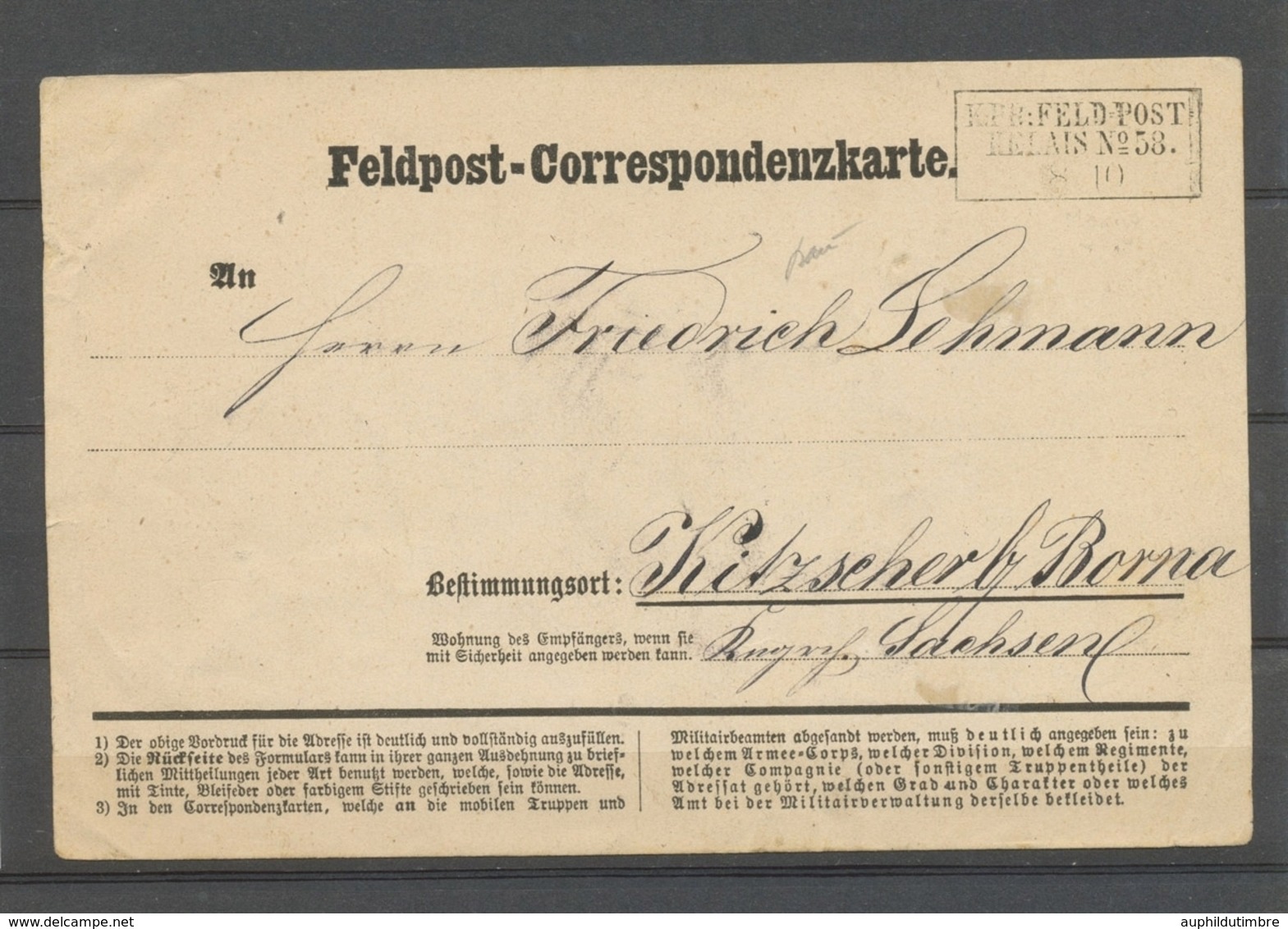 1870 Carte De Feldpost MEAUX, K:PR:FELD=POST/RELAIS N°58, Rare, SUP X4781 - Guerre De 1870