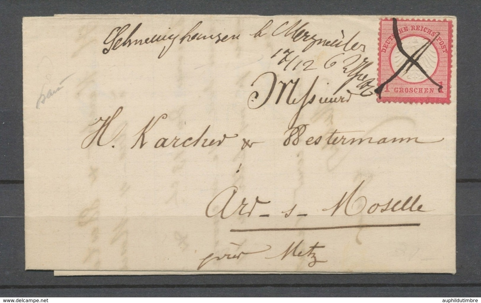 Lettre Allemagne 1gr Obl Plume, "Schweighausen D.Merzveiler 17/12", Rare X4789 - Guerra De 1870