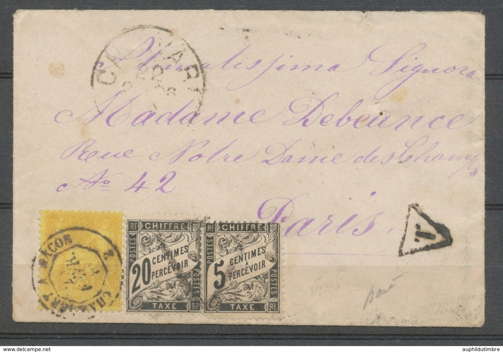 Env. CAGLIARI à PARIS, 25c Sage Bistre Obl Chambéry + Taxes 20c Et 5c Noir X4804 - 1859-1959 Cartas & Documentos