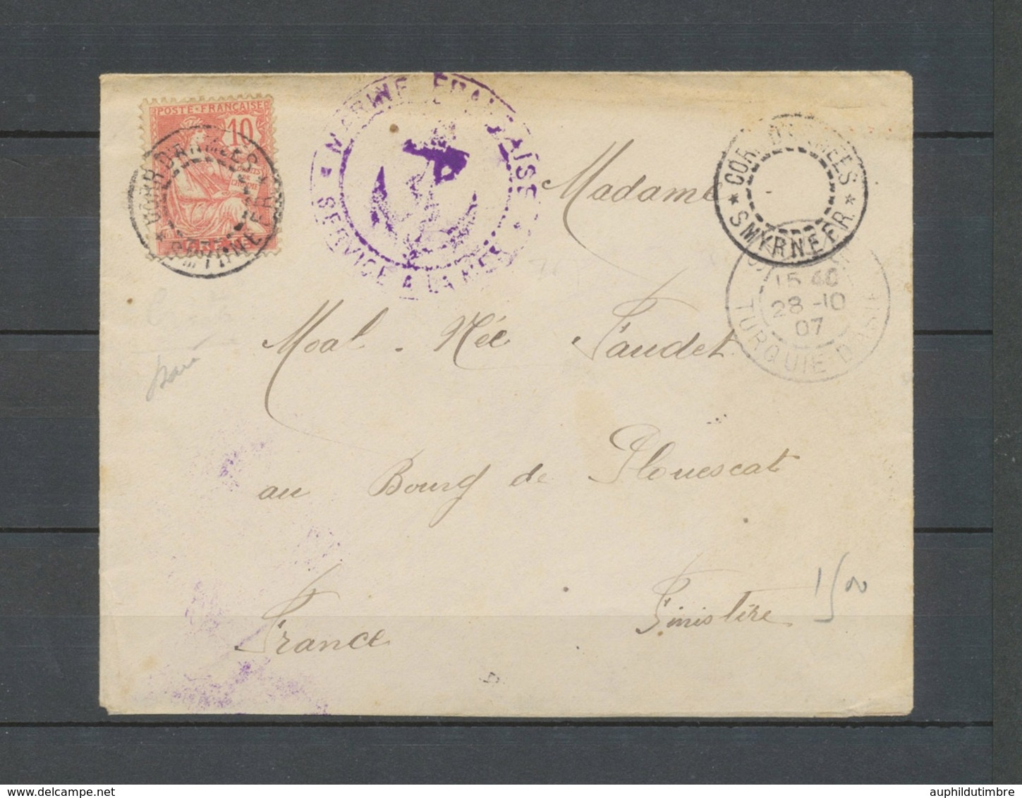 1907 Env. Levant 10c Mouchon Obl Càd Evidé CORR.D'ARMEES/SMYRNE FR., SUP X4825 - Sammlungen