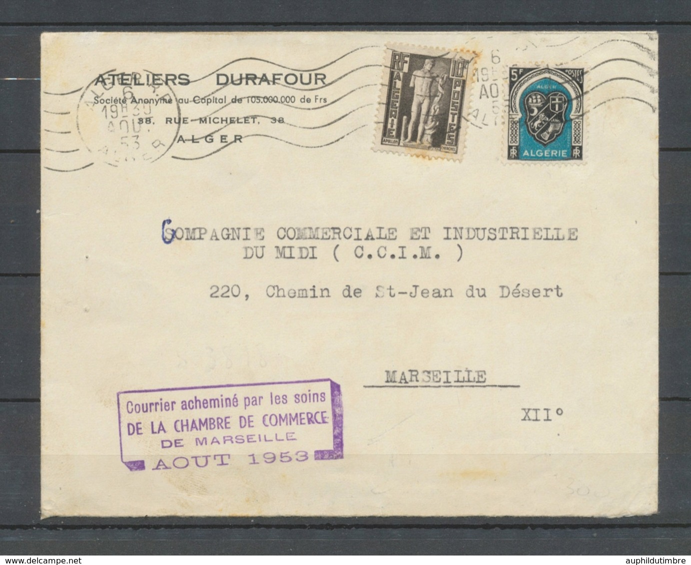 GREVE DE 1953, Env. Obl Alger, Griffe Chambre De Commerce De Marseille X4838 - Sammlungen