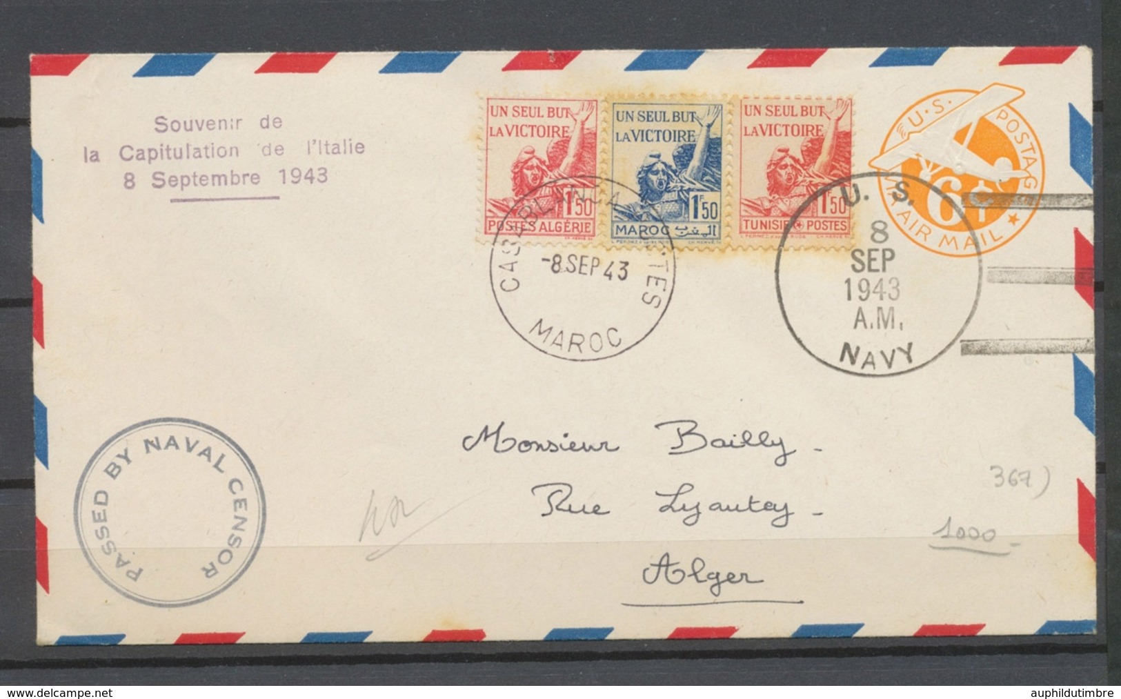 1943 Env. USA GC + Algérie Et Tunisie Obl US NAVY + CASABLANCA, RR, SUP X4840 - Collections