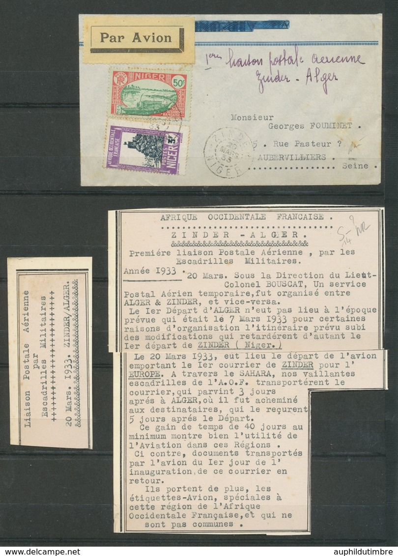 1933 Env. ZINDER-ALGER, Vol BOUSCAT, TP Niger Obl ZINDER 20.3.33, SUP X4857 - Sammlungen