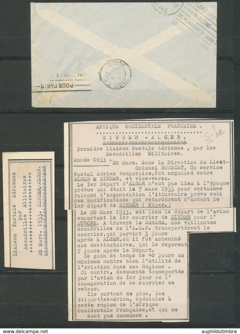 1933 Env. ZINDER-ALGER, Vol BOUSCAT, TP Niger Obl ZINDER 20.3.33, SUP X4857 - Verzamelingen