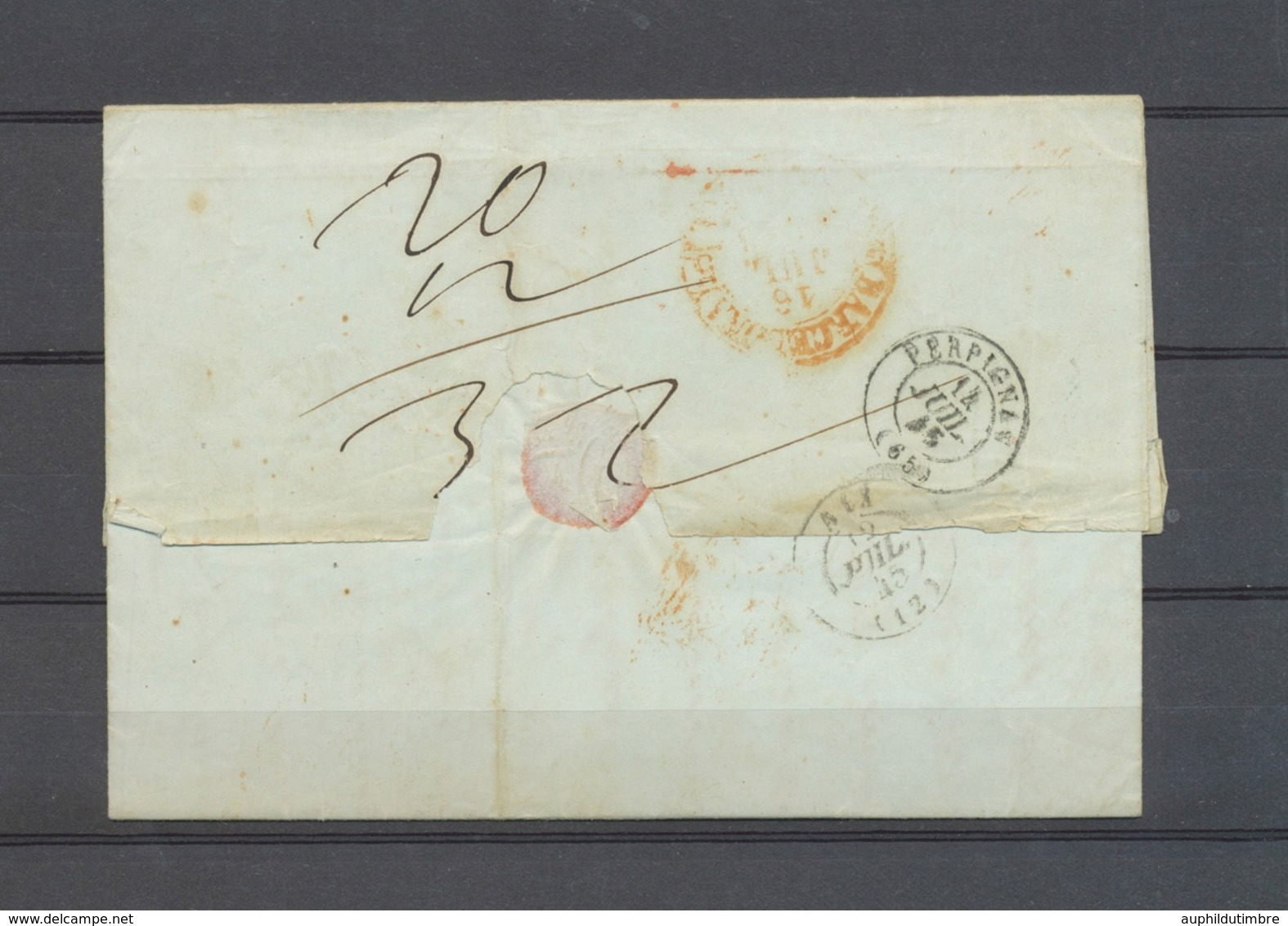 1845 Lettre 1/A.E.J.F + TRIEST + P.S.F + FRANCO 2 + Sardaigne Antibes X4892 - Marques D'entrées