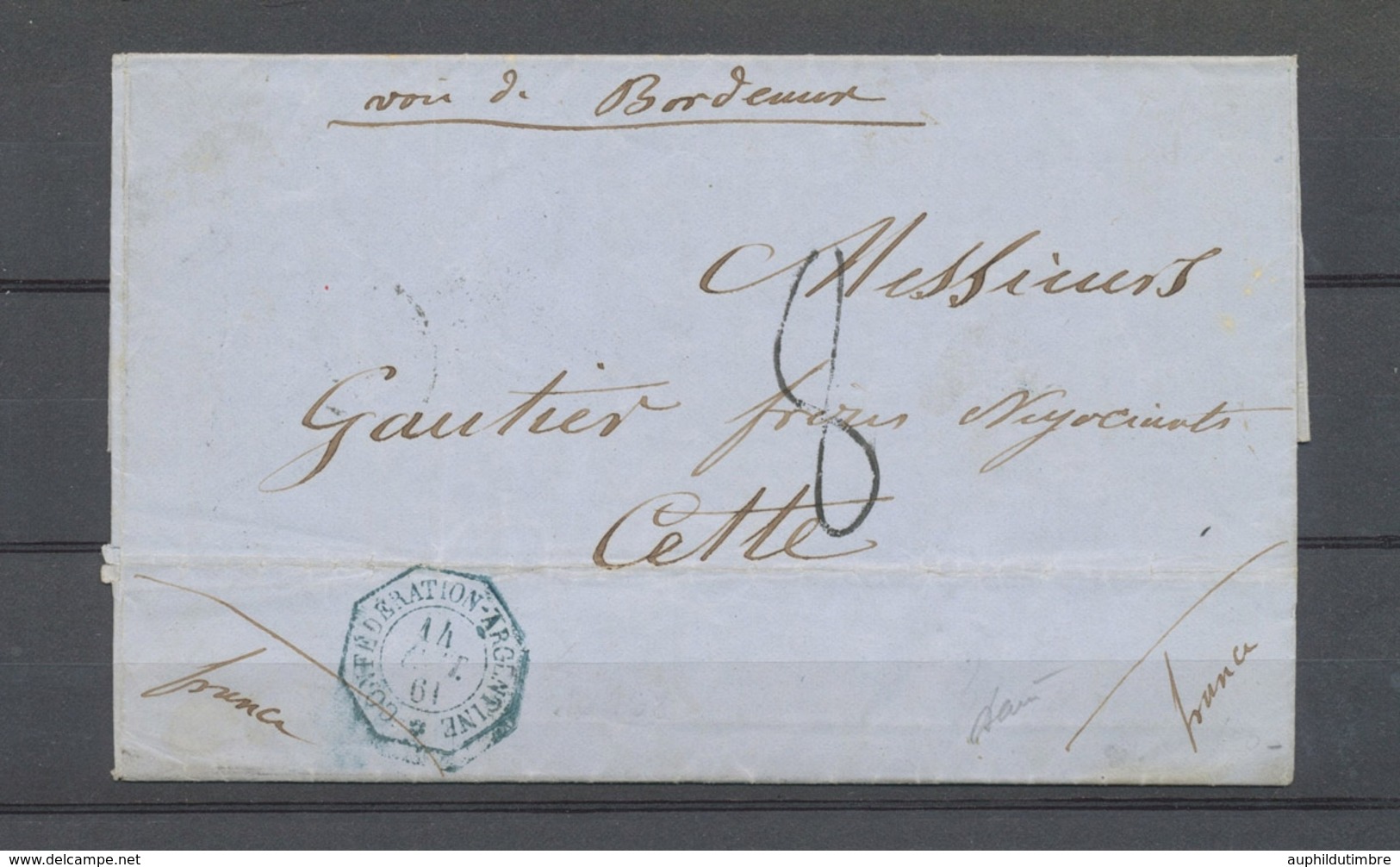 1861 Lettre CONFEDERATION/ARGENTINE, Càd Octogonal Bleu, SUP X4896 - Andere-Europa