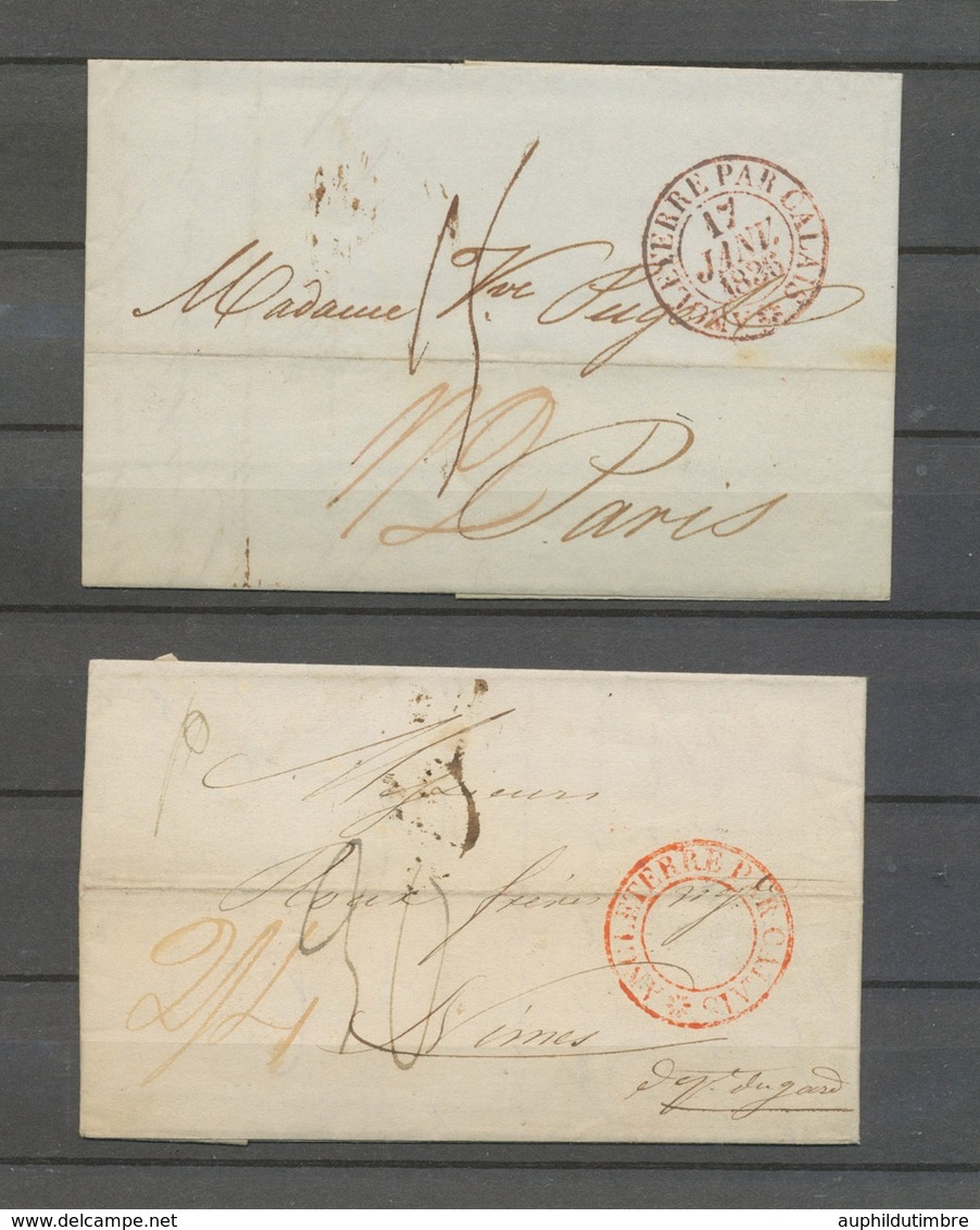 2 Lettres Angleterre Par Calais, Grand Càd Rouge, 1834 évidé, 1836 Dateur X4907 - Marques D'entrées