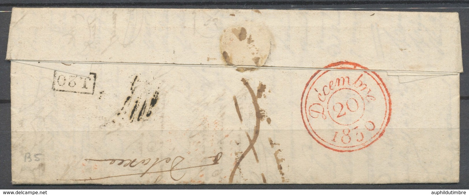 1820 Lettre DETAXES, Cercle Fleur De Lys Rouge + C 12 + 1d + Paraphe, TB X4929 - Burgerlijke Brieven Zonder Portkosten