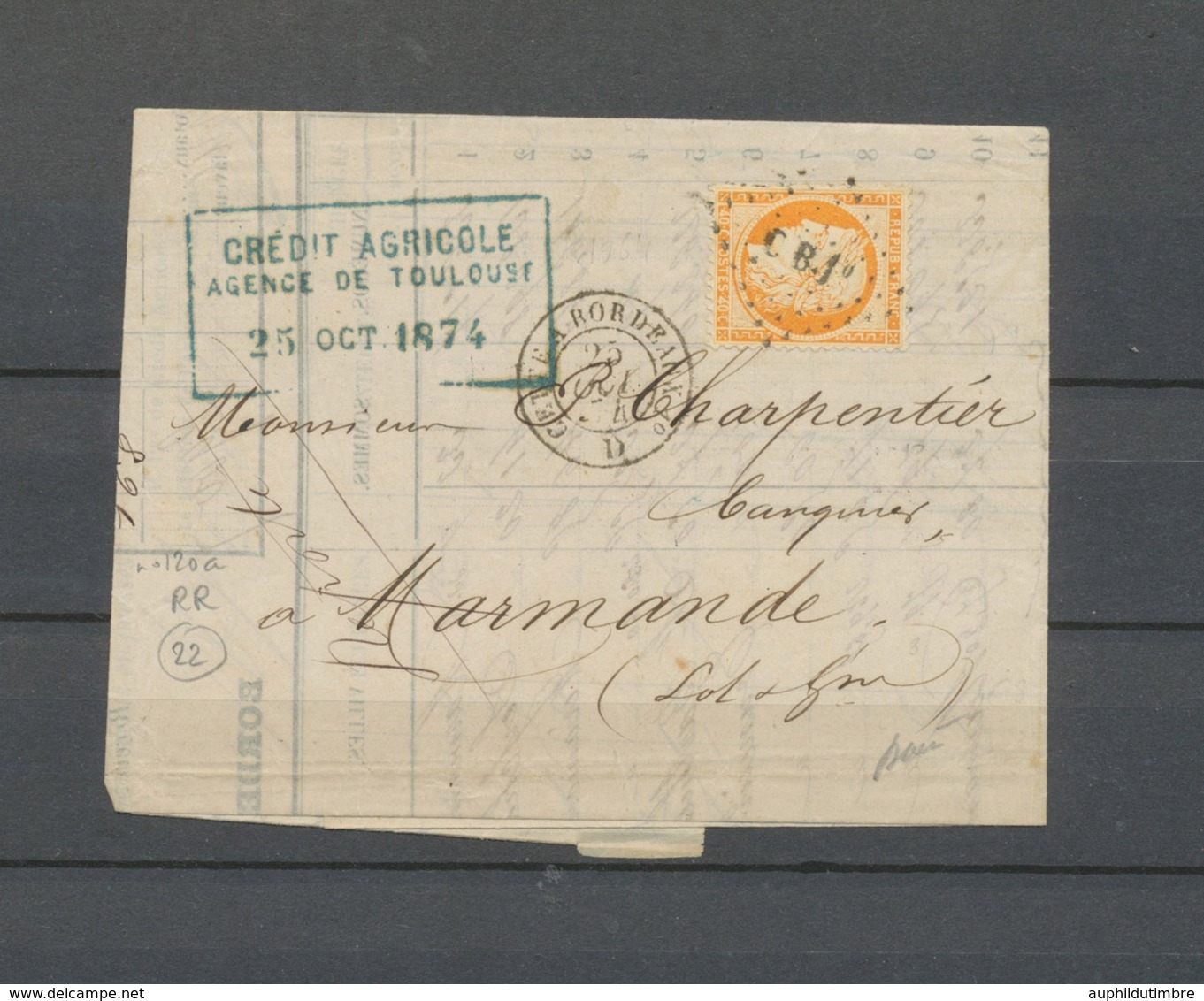 Lettre Cette à Bordeaux(D) + C B1°s/40c Siège, Cachet De Nuit, Indice 22 X4934 - 1849-1876: Periodo Clásico