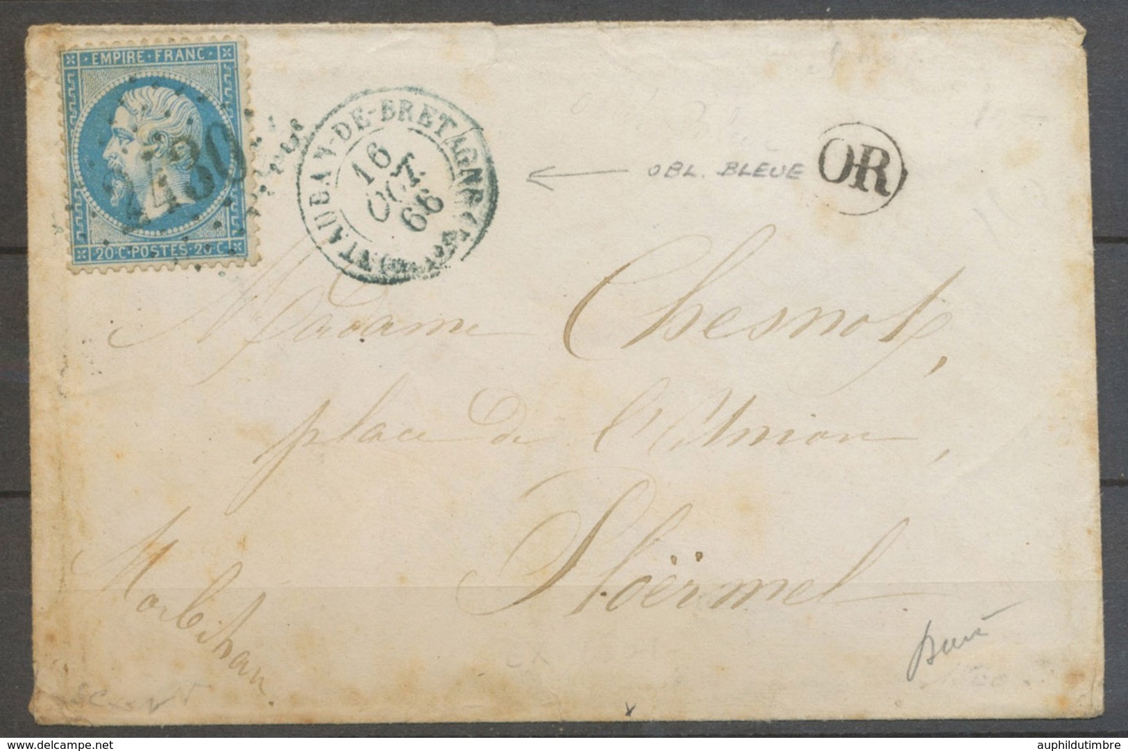 1866 Env. Montauban-de-Bretagne, GC 2430 Bleus + C 15 BLEU Superbe X5063 - 1849-1876: Periodo Clásico