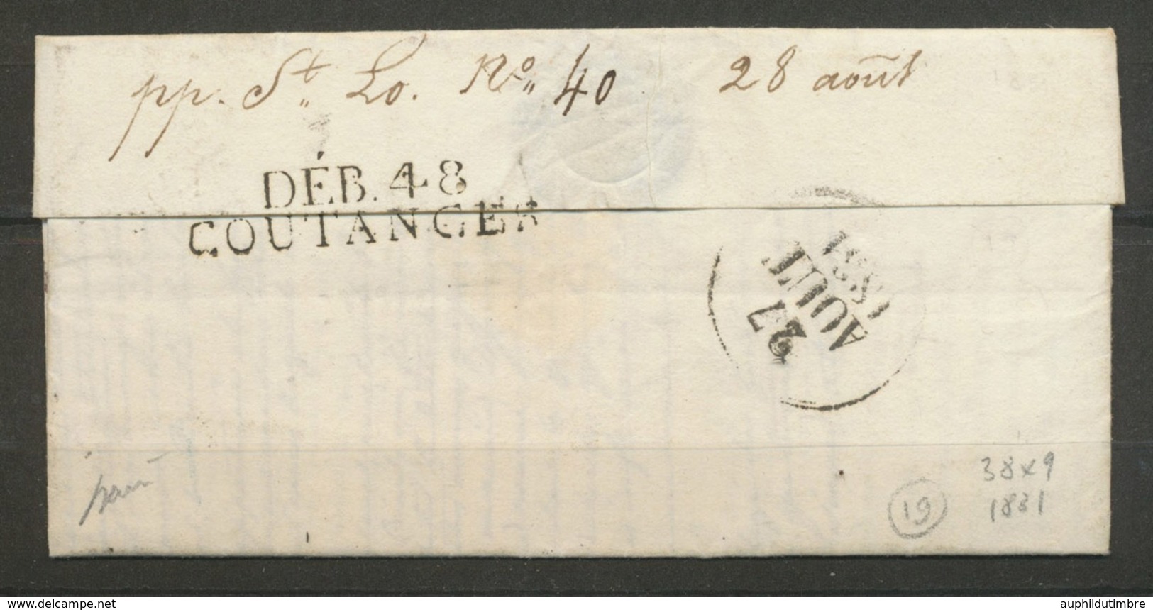 1831 Lettre Marque DEB 48/COUTANCES 38x9 Superbe X5066 - 1801-1848: Précurseurs XIX