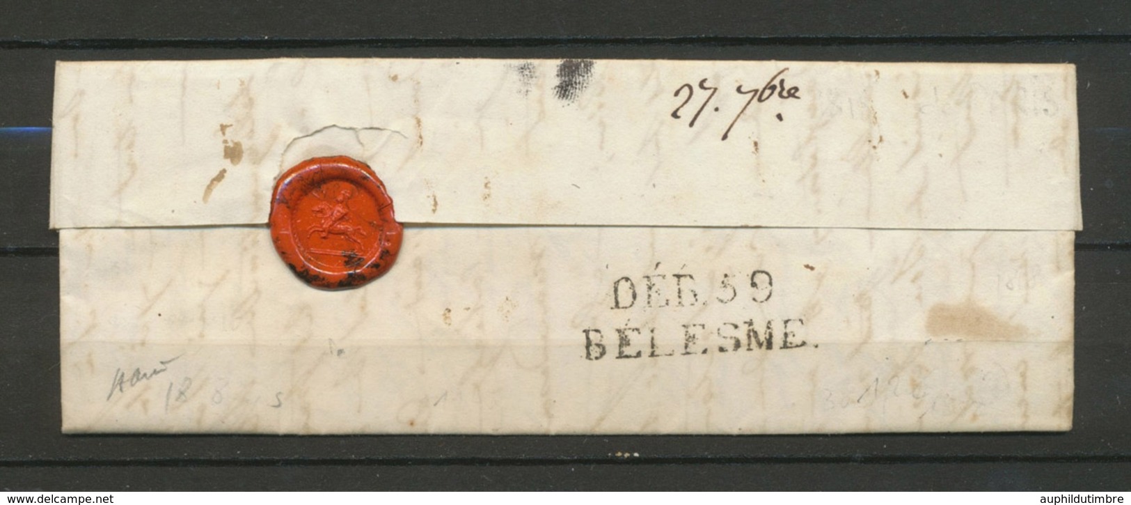 1818 Lettre Déboursé DEB 59/BELESME 28x10 Superbe Sceau De Cire(cavalier) X5075 - 1801-1848: Vorläufer XIX