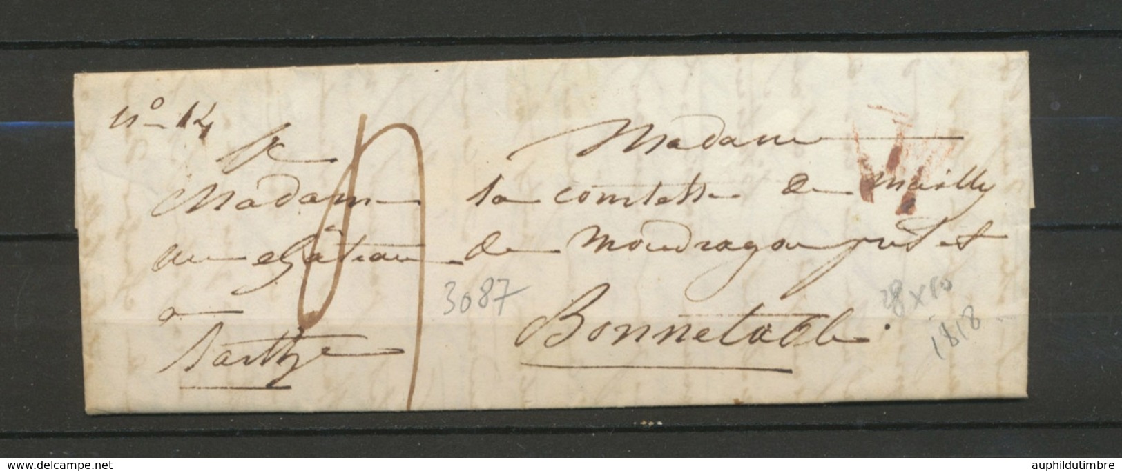 1818 Lettre Déboursé DEB 59/BELESME 28x10 Superbe Sceau De Cire(cavalier) X5075 - 1801-1848: Précurseurs XIX