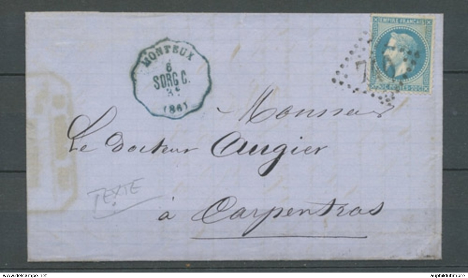 1870 Lettre Monteux (SORG.C.) Conv.-station BLEU + GC 740 S/29 Très Rare X5089 - 1849-1876: Période Classique