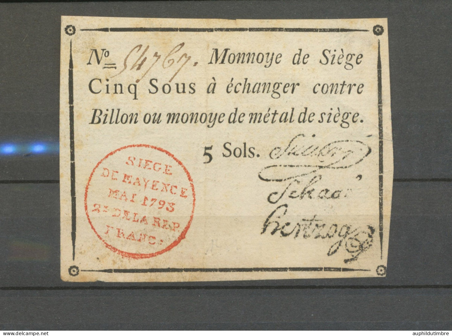 1793 MONNOYE DE SIEGE, SIEGE DE MAYENCE/2E DE LA REP FRANC SUP X5095 - Army Postmarks (before 1900)