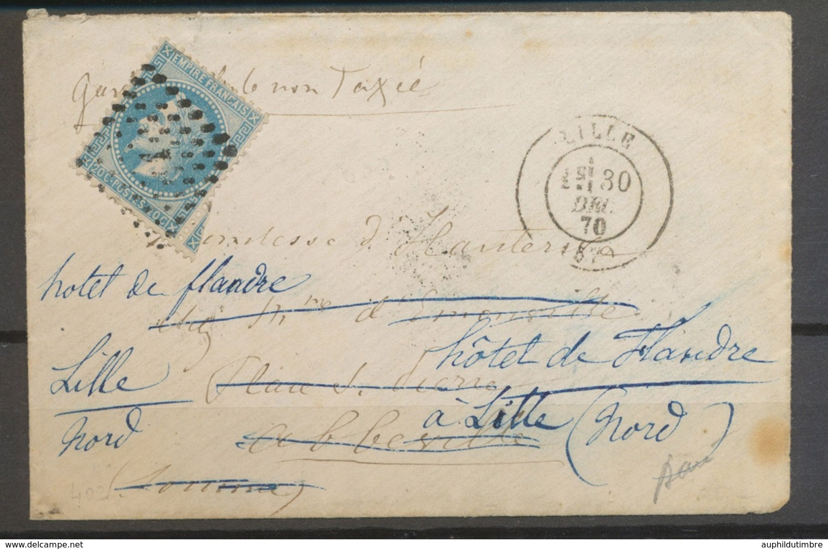 1870 Très Rare Enveloppe "garde Mobile Non Taxée" + N°29 CAD LILLE X5104 - Army Postmarks (before 1900)