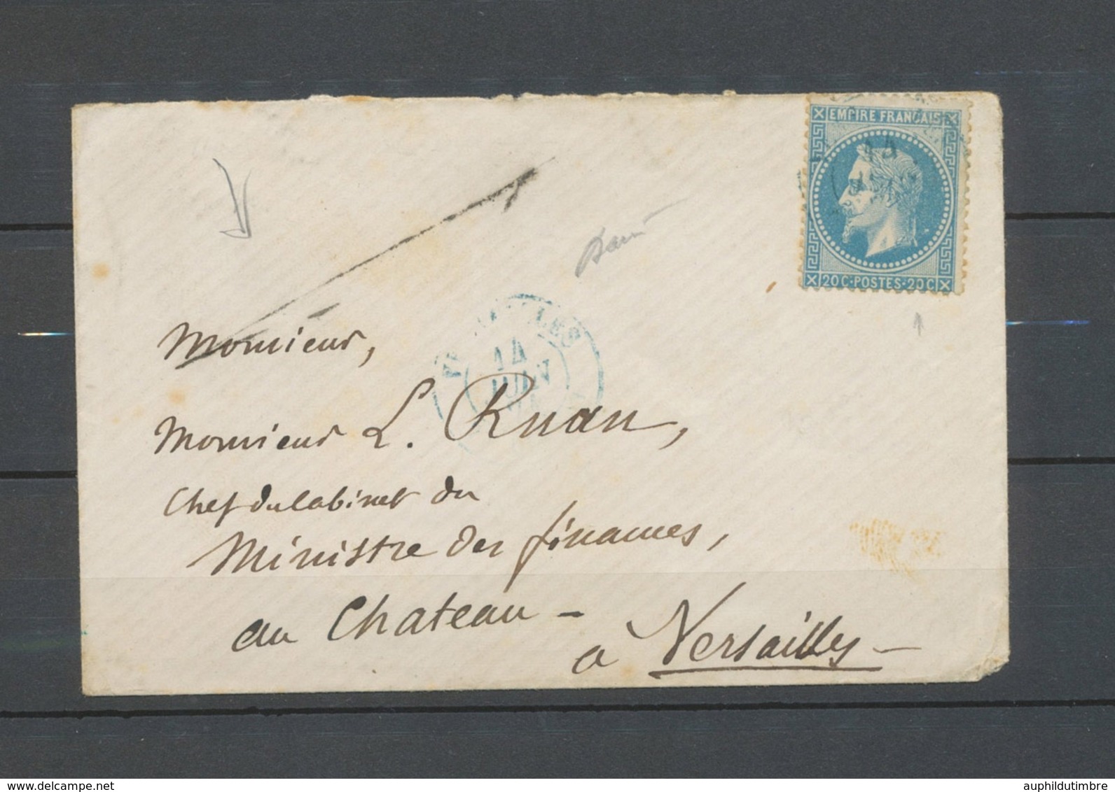 1871 Env. N°29 Obl C 15 Bleu Pour Le Château De Versailles Rareté TB X5108 - Guerra Del 1870