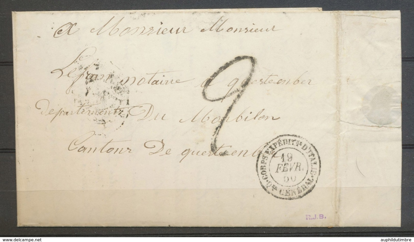 1850 CORPS EXPEDITre D'Italie/QER GENERAL, Càd + 2 Tampons, Superbe X5111 - Army Postmarks (before 1900)