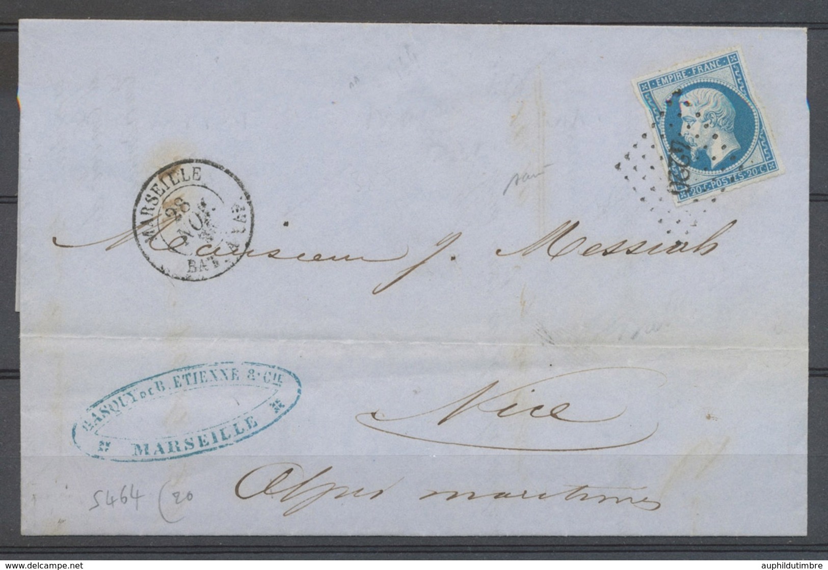 1861 Lettre PC 4226 Nice/n°14 + Càd Marseille/Bat à Vap, Salles N°464 SUP X5113 - 1849-1876: Période Classique