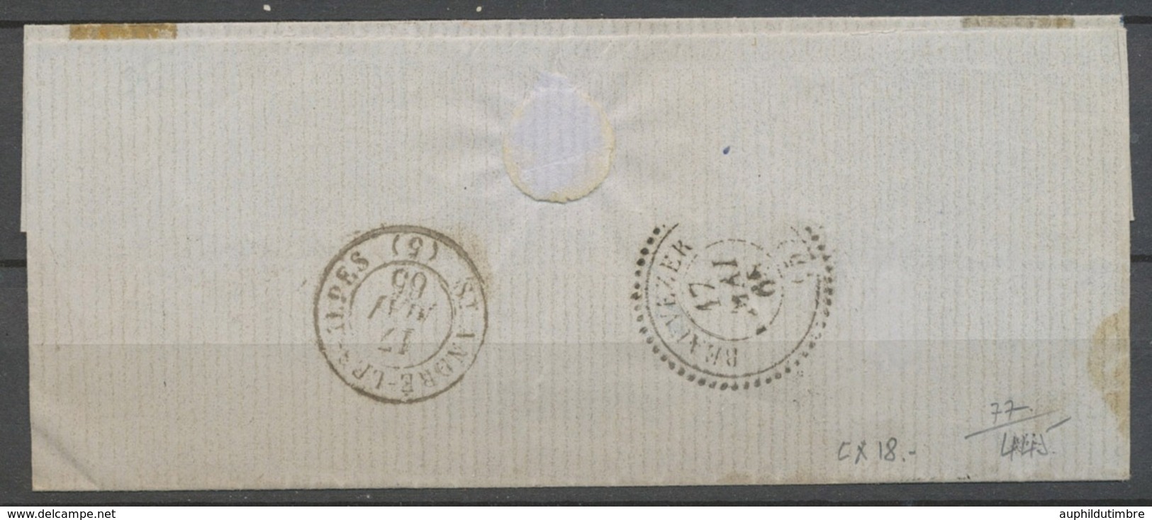 1865 Lettre Ss Texte, Barrême, PC Du GC 330 Sur 10c + C22 Avec L'erreur 15 X5116 - 1849-1876: Période Classique
