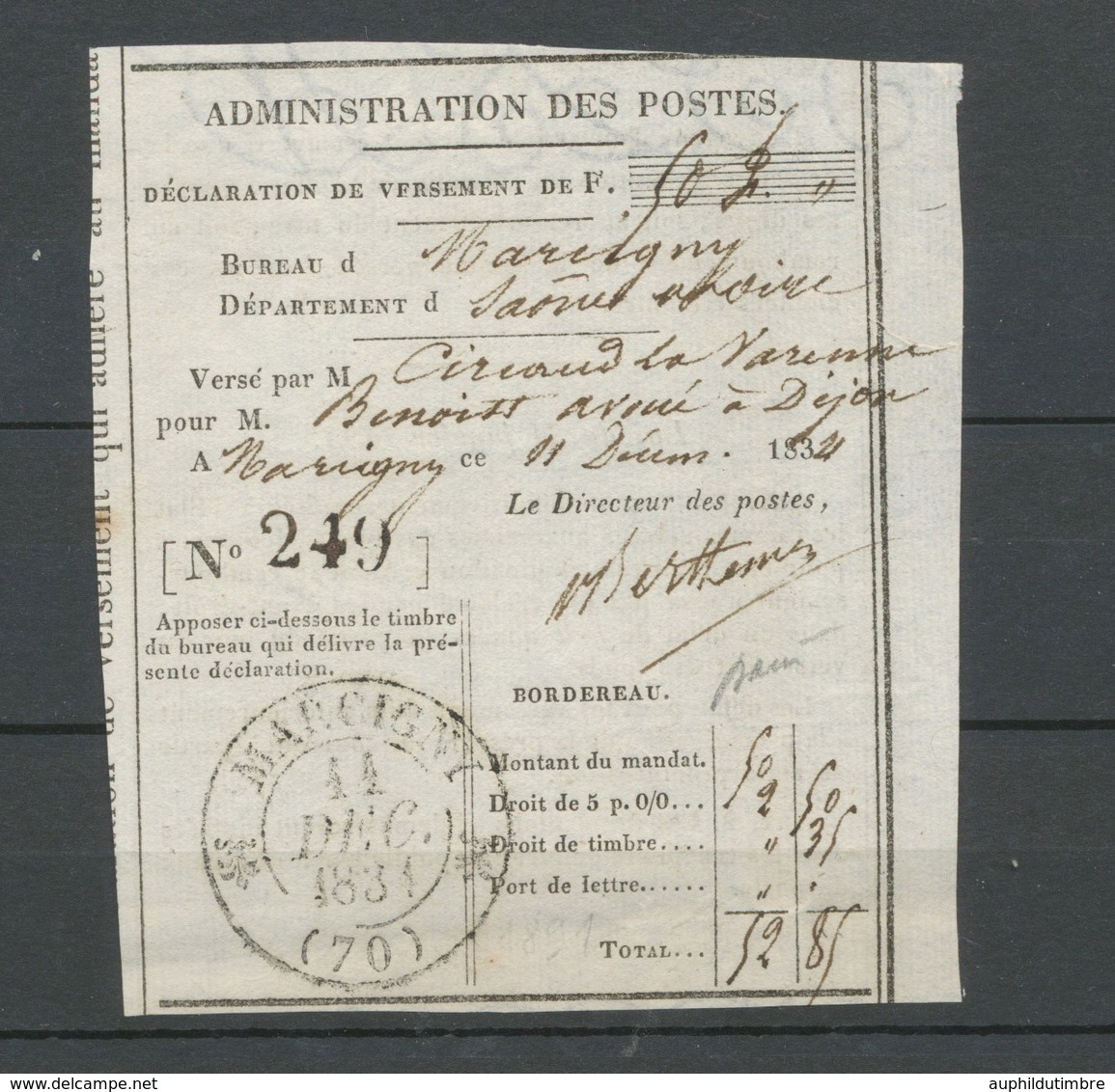 1831 Reçu Des Postes Marcigny C 12, Superbe X5141 - 1801-1848: Précurseurs XIX