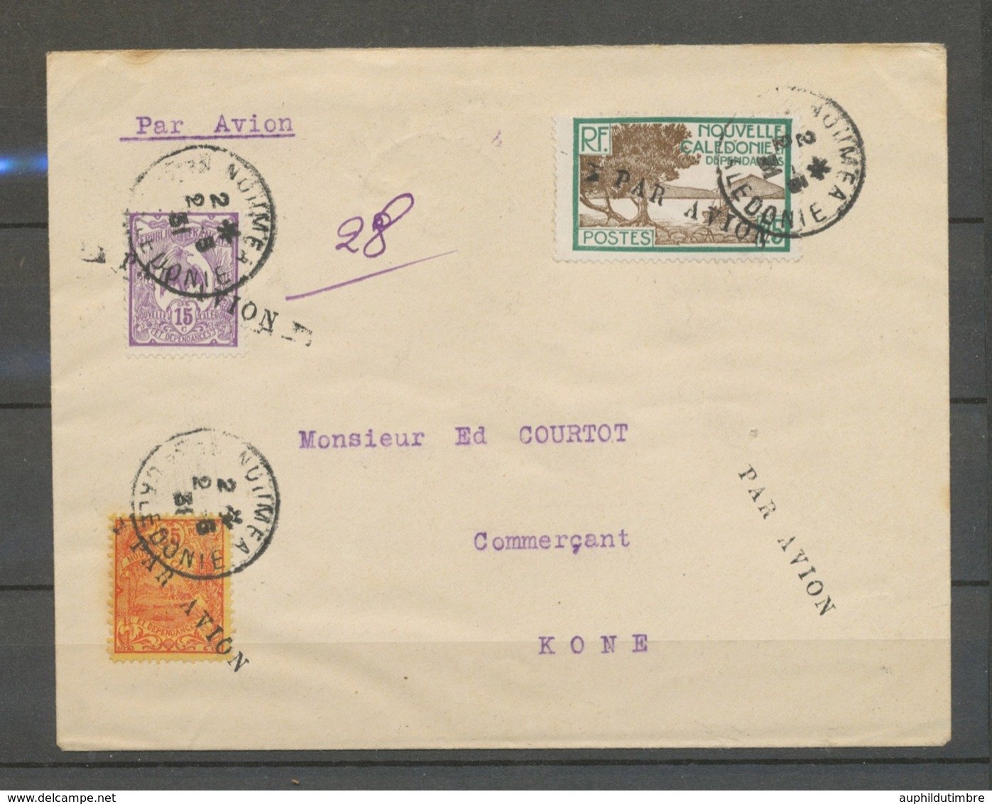 1931 Env. NOUMEA-KONE, Petite Griffe AVION Obl 3 Timbres, Superbe X5179 - Collezioni