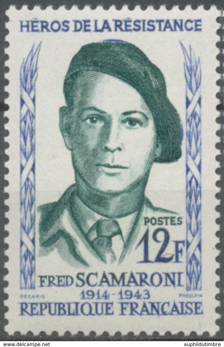 Héros De La Résistance (II) Fred Scamaroni 12f. Bleu Clair Et Vert-bleu. Neuf Luxe ** Y1158 - Nuevos