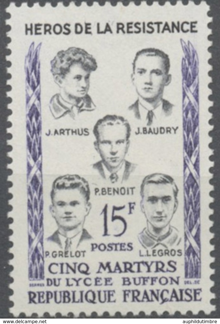 Héros De La Résistance (III) Les 5 Martyrs Du Lycée Buffon  15f. Violet Et Gris-noir. Neuf Luxe ** Y1198 - Unused Stamps
