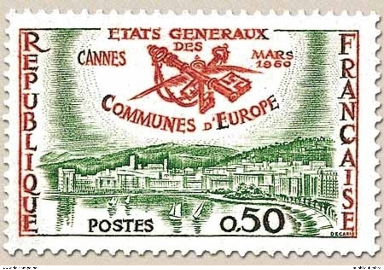 5e Session Des États Généraux Des Communes D'Europe, à Cannes. Vue De Cannes  50c. Rouge-orange Et Vert Y1244 - Neufs