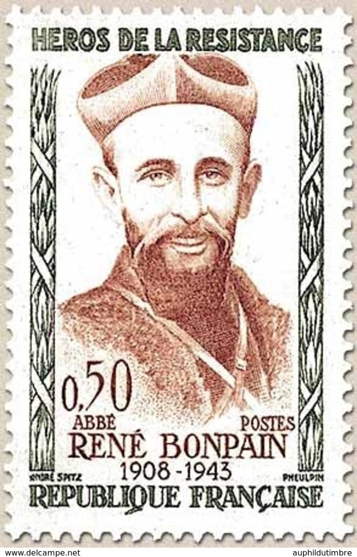 Héros De La Résistance (4e Série) Abbé René Bonpain  50c. Olive Et Brun-rouge Y1252 - Neufs