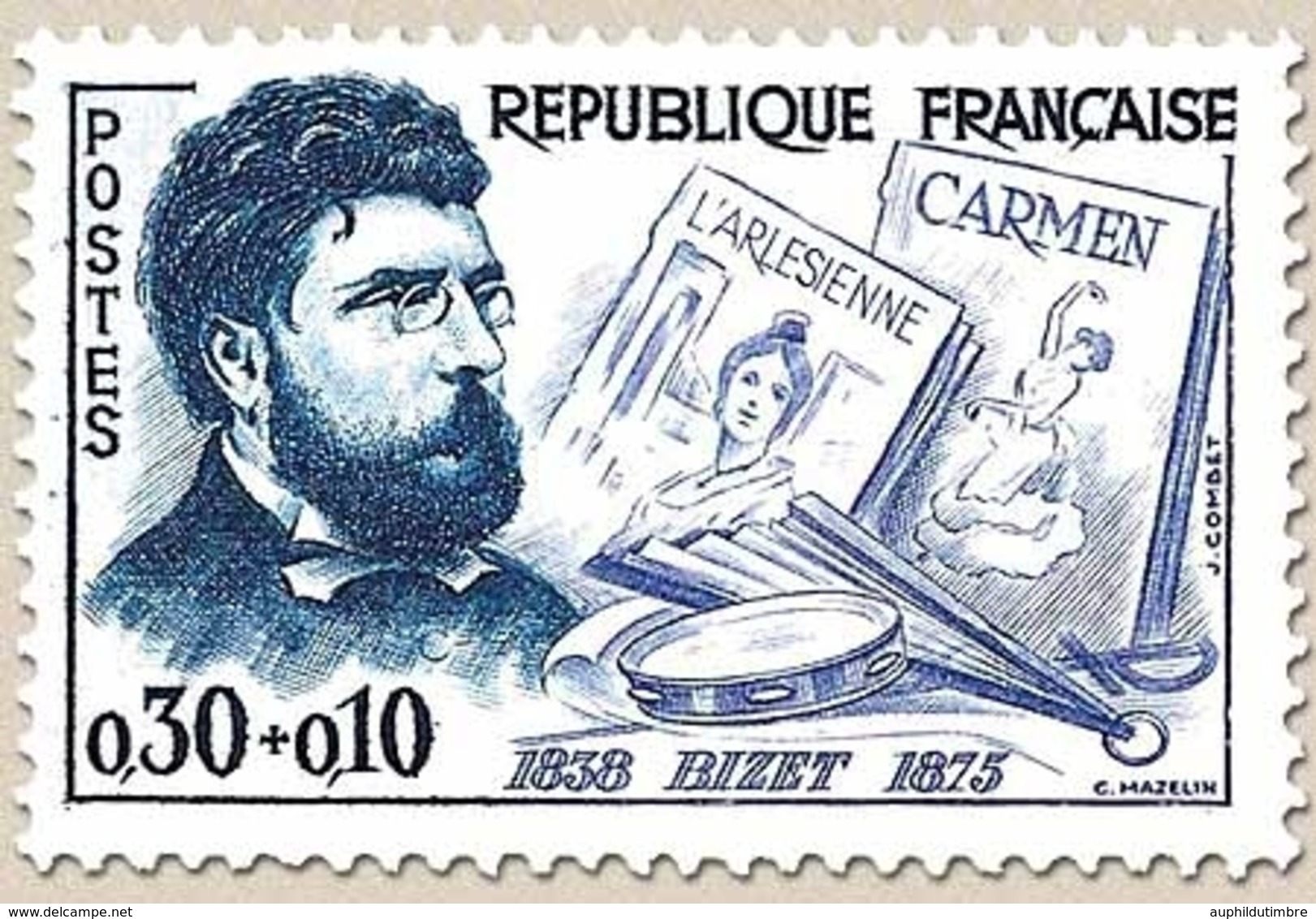 Célébrités. Georges Bizet Et évocation De L'Arlésienne Et De Carmen  30c. + 10c. Violet Et Bleu Y1261 - Neufs