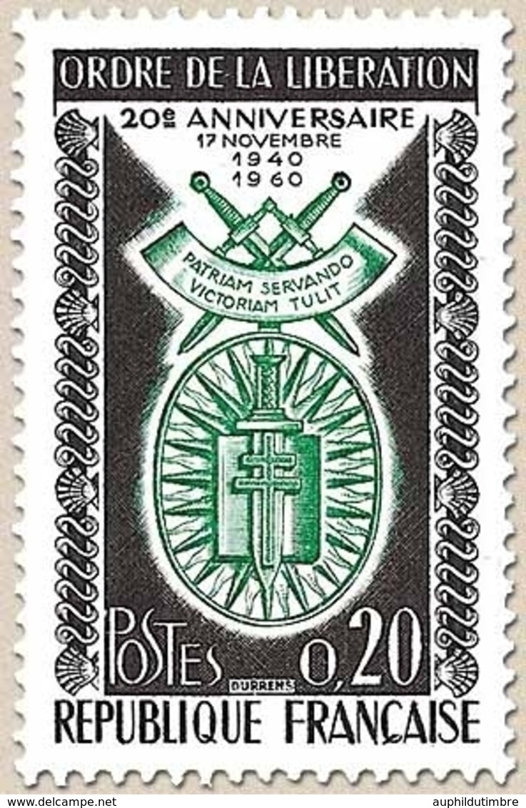 20e Anniversaire De L'Ordre De La Libération. 20c. Noir Et Vert Y1272 - Neufs